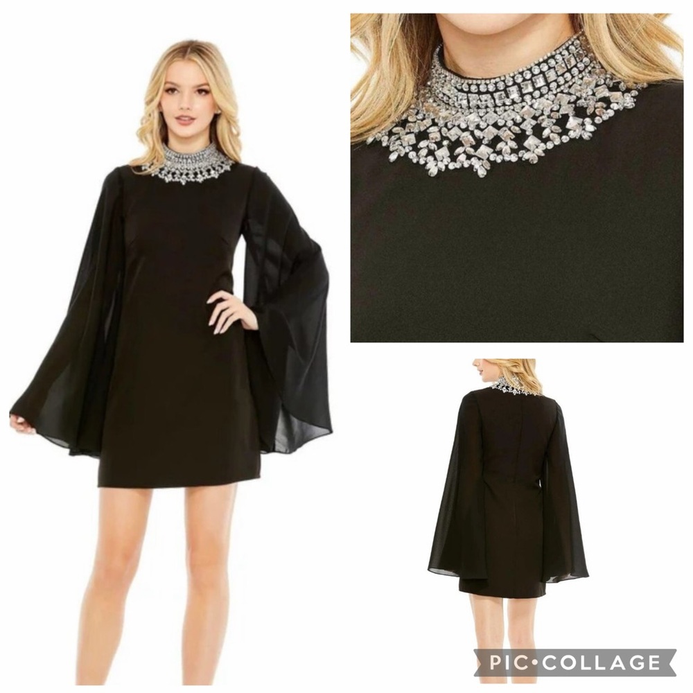 NWT MAC DUGGAL IEENA PROM FORMALS Black Rhinestone Collar  49607